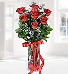 7 Kırmızı Gül Vazosu