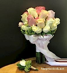 Pembe Güllerden Gelin Buketi (canlı )