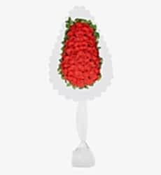 Kırmızı yapay gerbera ile hazırlanmış tek katlı açılış ve düğün çelengi.