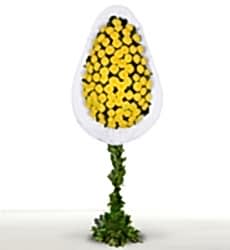 Sarı cinya ve yeşillikler ile hazırlanmış ayaklı nikah, açılış ve düğün çiçeği.