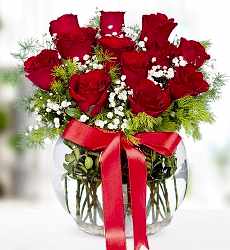 Fanusta 12 Kırmızı Gül