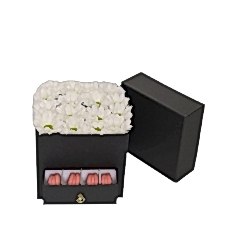 “Tatlı Çiçek Kutusu – Papatya & Makaron”