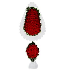 Kırmızı yapay gerberalar ile hazırlanmış nikah, açılış ve düğün çelengi.