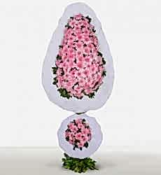 Pembe gerbera ile hazırlanmış çift katlı ayaklı nikah, düğün ve açılış çiçeği.