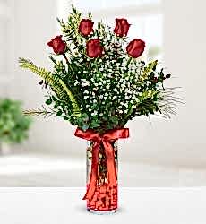 5 Kırmızı Gül Vazosu