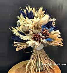 Mavili Kuru Çiçekli Gelin Çiçeği Seti